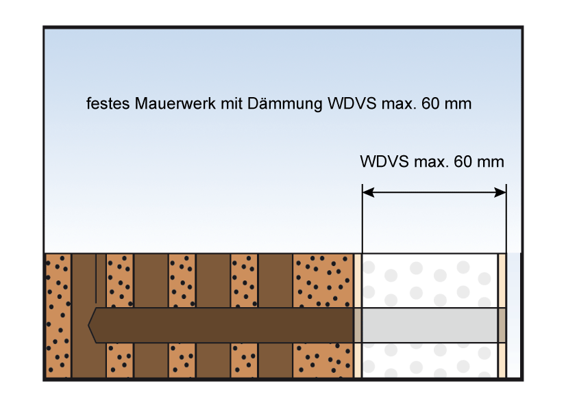Wandmontage - festes Mauerwerk mit WDVS bis 60 mm