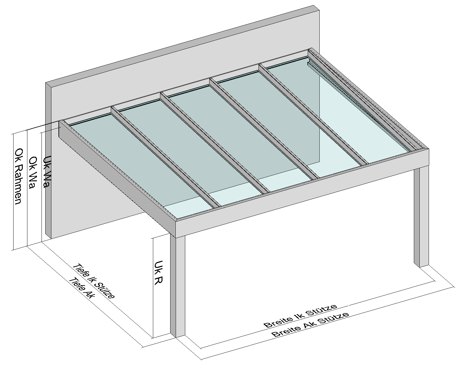 Zeichnung Terrassendach Cubic-Line Wandanschluss